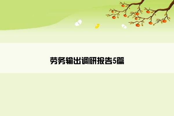 劳务输出调研报告5篇